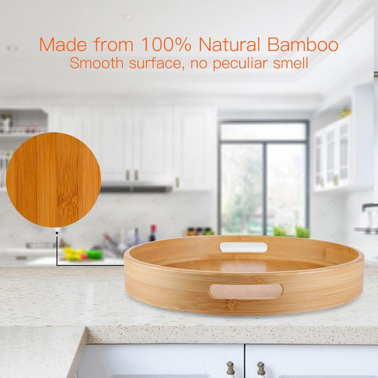 Lazy Susan Organizer 14 Inch, Bamboo Lazy Susan for Table, Kitchen Turntable Organizer with Double Handles, round Wood Rotating Turntable Spice Organizer for Countertop Cabinet or Pantry