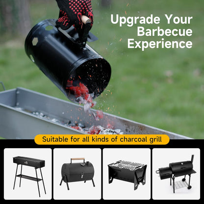 Charcoal Chimney Starter, Heavy Duty Premium Chimney Starter for Charcoal Grills BBQ Accessory with Heat Resistant Wooden Handle for Outdoor Grill Camping (‌Black)