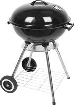 18“ Charcoal Grill with Wheels for Outdoor Cooking Barbecue Camping BBQ Coal Kettle Grill Tailgating Portable Heavy Duty round with Thickened Grilling Bowl Wheels, Black