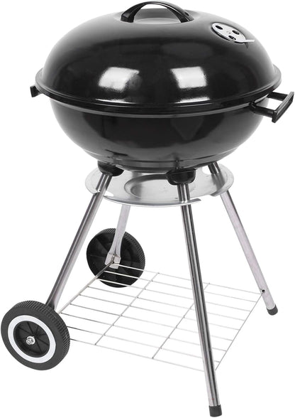 18“ Charcoal Grill with Wheels for Outdoor Cooking Barbecue Camping BBQ Coal Kettle Grill Tailgating Portable Heavy Duty round with Thickened Grilling Bowl Wheels, Black