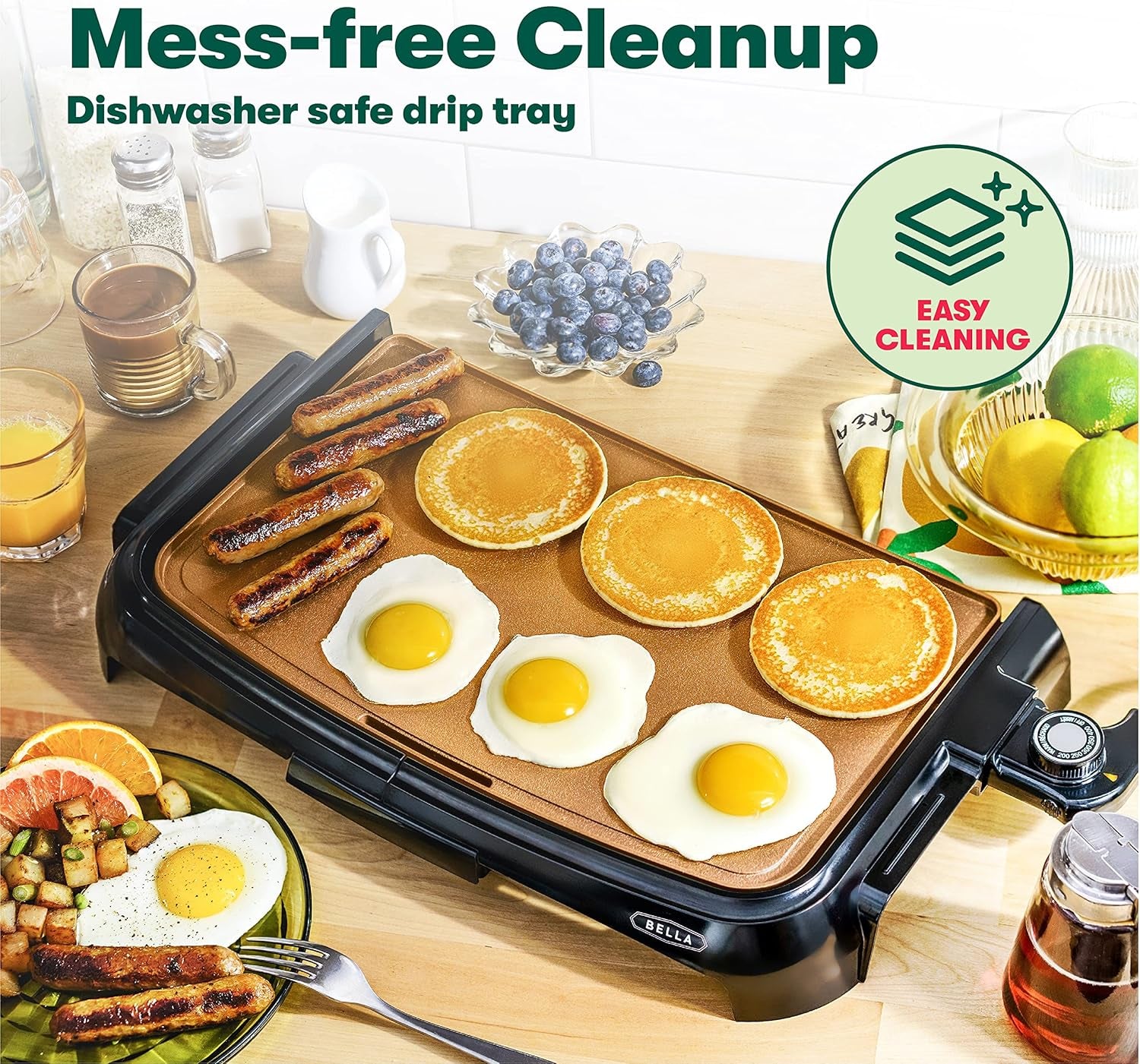 BELLA Griddle Ceramic Copper TI, Healthy-Eco Non-Stick Coating, Hassle-Free Clean Up, Large Submersible Cooking Surface, 10" X 16", Copper/Black