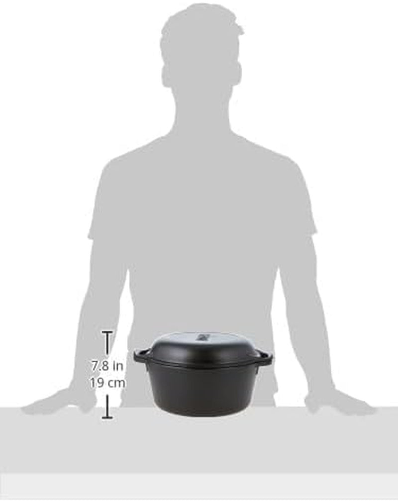 Lodge 5 Quart Cast Iron Double Dutch Oven – Pre-Seasoned – Lid Converts to 10.25" Skillet – Pfas-Free – Made in USA – Dual Handles – Oven, Grill, Campfire & Stovetop Safe – Durable & Non-Toxic