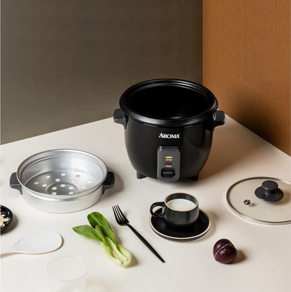 Aroma Housewares ARC-363-1NGB 3 Uncooked/6 Cups Cooked Rice Cooker, Steamer, Multicooker, 2-6 Cups, Black