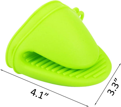 2 Pairs Mini Oven Gloves Silicone Heat Resistant Cooking Pinch Mitts Potholder for Kitchen Cooking & Baking (Green and Rose Red)