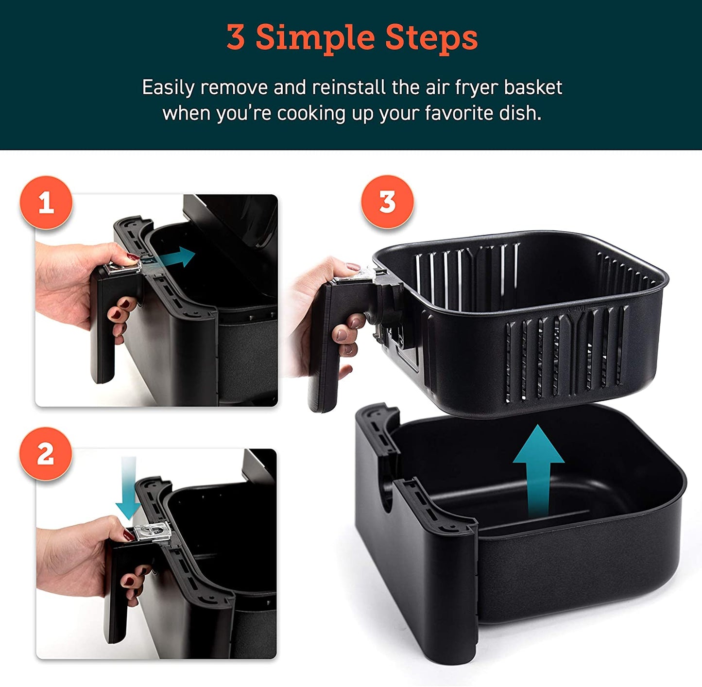 COSORI Air Fryer Accessories, Replacement 5.8QT Original Basket for COSORI CP358-AF, CS358-AF Air Fryers, Non-Stick, Dishwasher-Safe, CAF-P582B