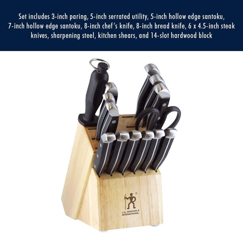 Image of HENCKELS Premium Quality 15-Piece Knife Set with Block, Razor-Sharp, German Engineered Knife Informed by over 100 Years of Masterful Knife Making, Lightweight and Strong, Dishwasher Safe