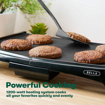 BELLA Electric Griddle with Crumb Tray - Smokeless Indoor Grill, Nonstick Surface, Adjustable Temperature Control Dial & Cool-Touch Handles, 10" X 16", Black