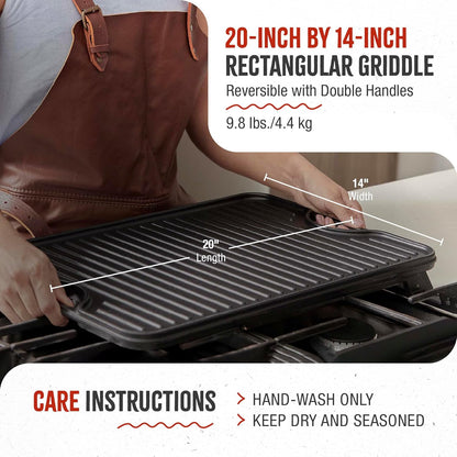 Victoria 20-By-14-Inch Rectangular Cast Iron Griddle, Preseasoned Reversible Griddle