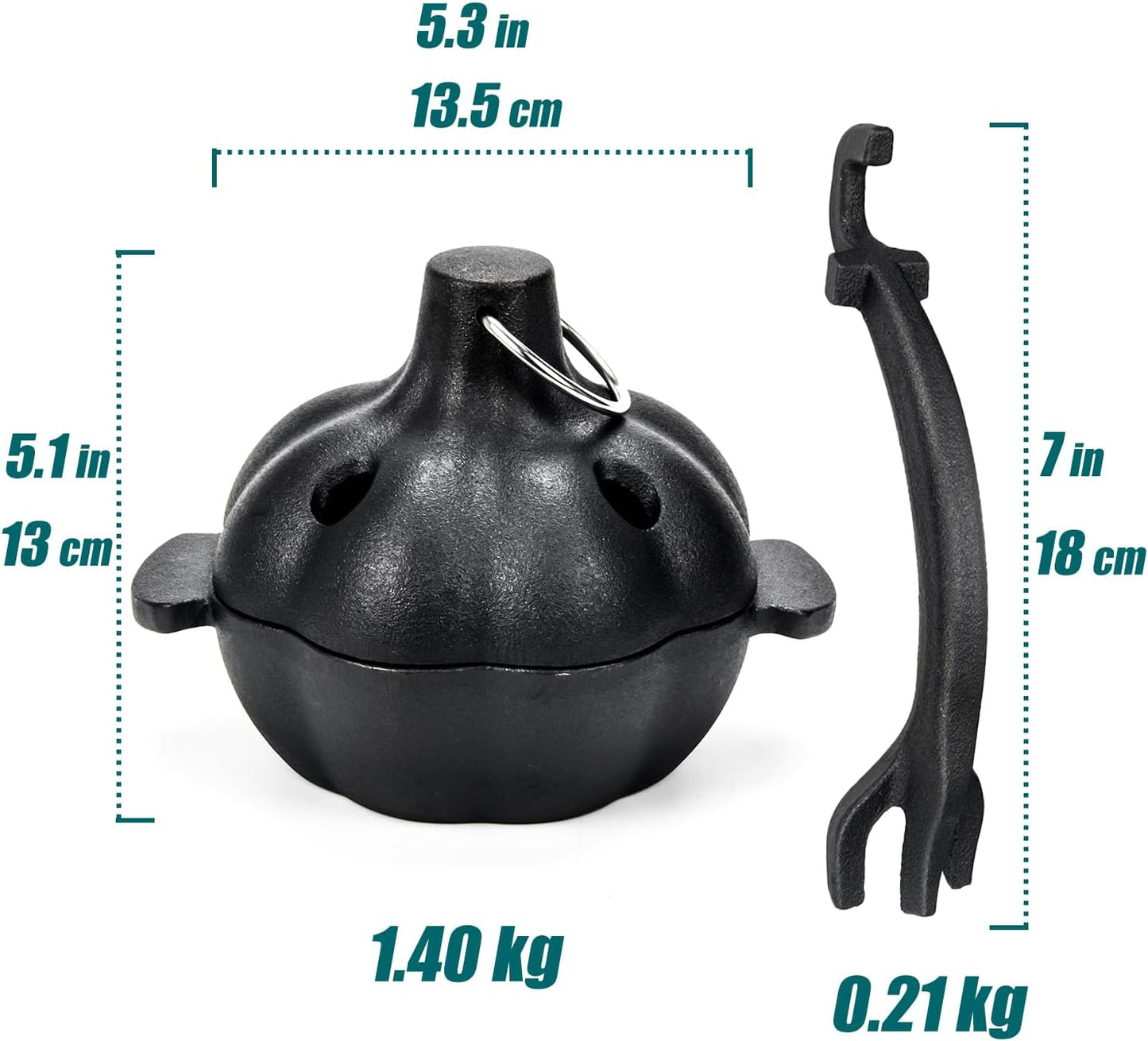 Cast Iron Garlic Roaster with Handle, Smoker Roaster, Garlic Cooker, Garlic Baker, Garlic Roasting Pot, Potato Baker, Mini Cocotte, Used in the Kitchen Oven or Outdoors on a BBQ Grill Stove
