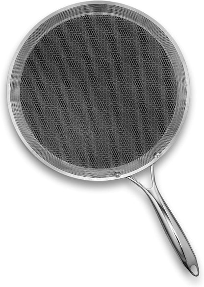 Hexclad Hybrid Nonstick 13-Inch Griddle Pan, Stay-Cool Handle, Dishwasher-Friendly, Oven-Safe up to 900°F, Induction Ready, Compatible with All Cooktops