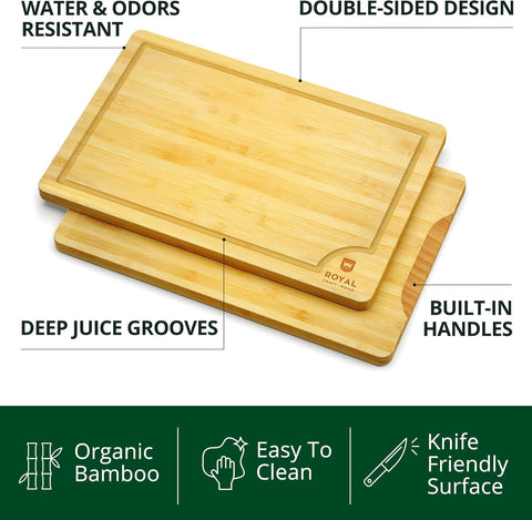 Image of Wooden Cutting Boards for Kitchen Meal Prep & Serving - Bamboo Wood Cutting Board Set - Charcuterie & Chopping Butcher Block for Meat - Kitchen Gadgets Gift