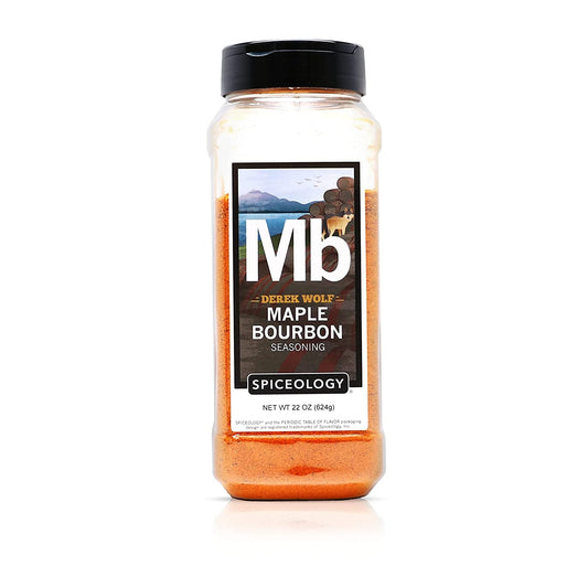 Spiceology & Derek Wolf - Maple Bourbon Seasoning - Sweet & Smoky Barbeque Rubs, Seasonings and Spice Blends - Use On: Ribs, Pork Shoulder, Beef, Bacon, Chicken Wings, Popcorn, Scallops or Duck Breast - 22 Oz