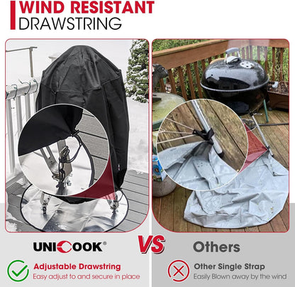 Unicook round Smoker Cover 30 Inch, Heavy Duty Waterproof Charcoal Kettle BBQ Grill Cover, Fade Resistant Barrel Protector, Fits Weber Char-Griller Akorn Kamado and More, 30" Dia X 36" H