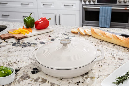 Lodge 3.6 Quart Enameled Cast Iron Oval Casserole with Lid– Dual Handles – Oven Safe up to 500° F or on Stovetop - Use to Marinate, Cook, Bake, Refrigerate and Serve – Oyster White