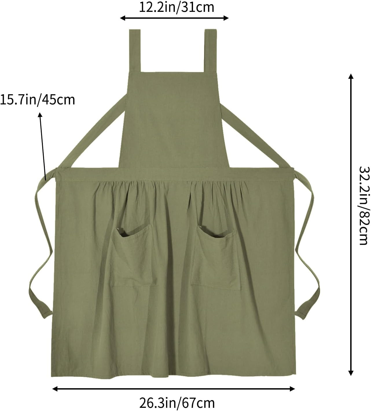 Cotton Linen Pinafore Apron Dress for Women with Pockets Cute Art Chef Aprons for Kitchen Baking Gardening Painting