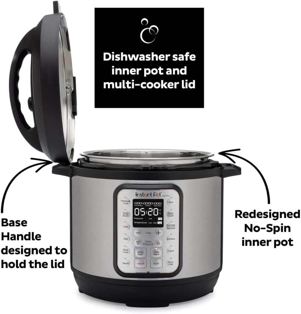 Instant Pot Duo plus 9-In-1 Multicooker, Pressure Cooker, Slow Cook, Rice Maker, Steamer, Sauté, Yogurt, Warmer & Sterilizer, Includes App with over 800 Recipes, Stainless Steel, 6 Quarts