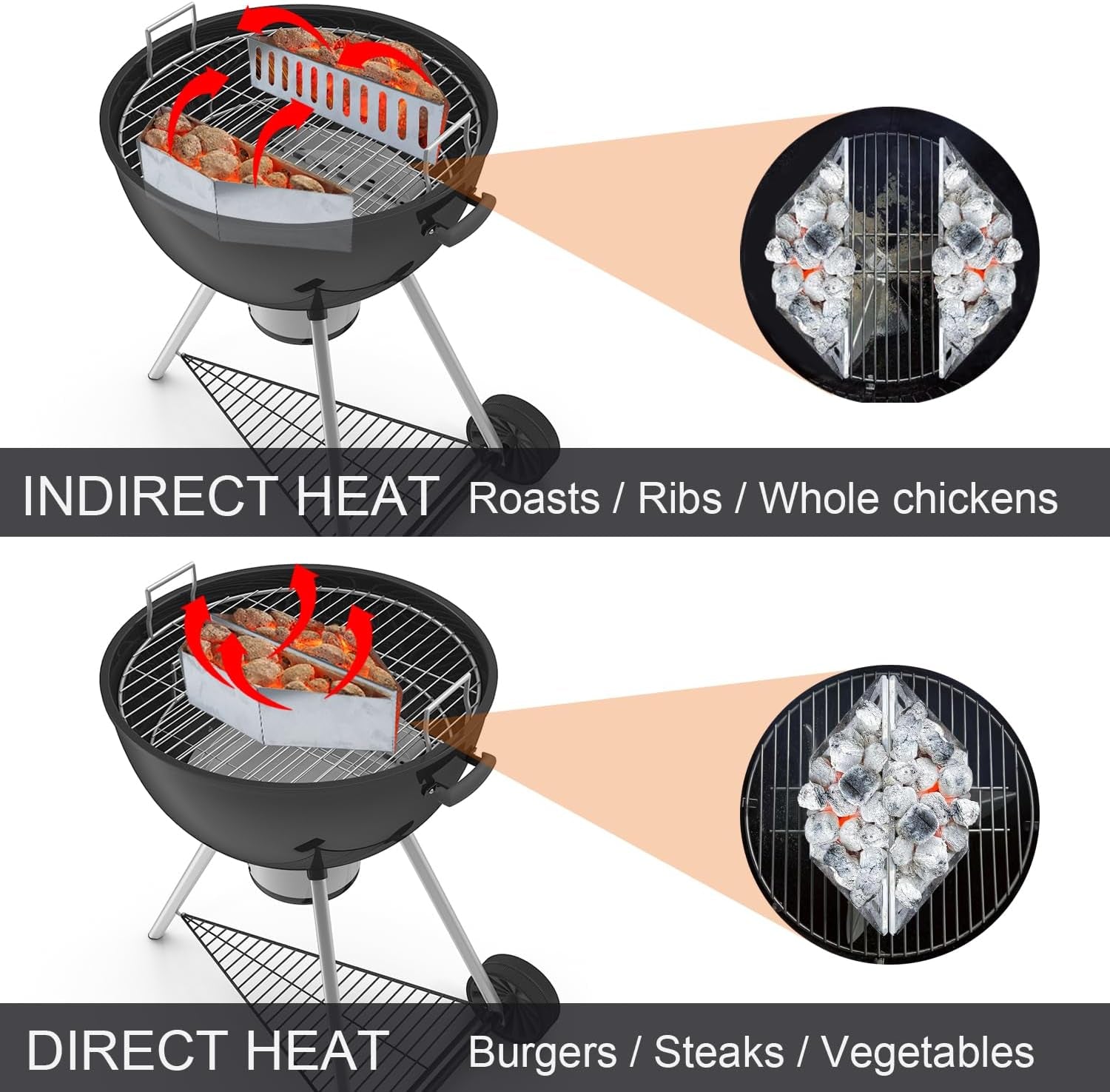 Charcoal Basket Set of 2 - BBQ Charcoal Grill Basket Holders, Heavy Duty Grill Accessories Replacement for Weber 22" Kettle Grill, Compatible with Weber Grill Accessories & Parts, Universal Fit for Charcoal Grills