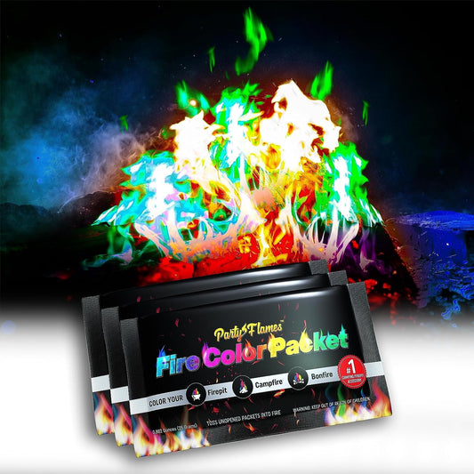 Party Flames Fire Color Changing Packets (10 Pack) - Fire Pit, Campfires, Bonfire, Outdoor Fireplaces - Magic Colorful Cosmic Flame Powder - Perfect Fire Camping Accessories for Kids & Adults