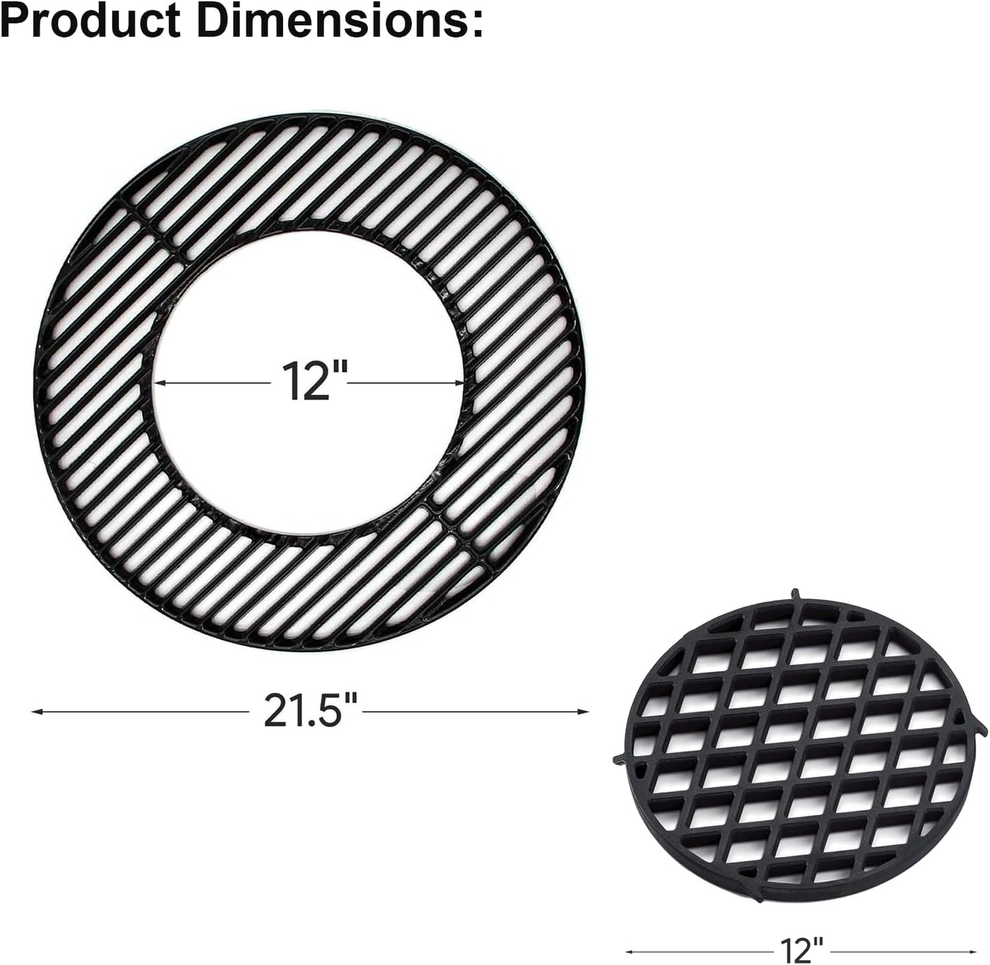 8835 round Grill Grate for Weber Platinum 22" Kettle Grill Accessories, for Weber Gourmet BBQ System Hinged Cooking Grate,22.5'' Weber Charcoal Grills, Master-Touch 22'' Kettle,Smokers,Matte Cast Iron