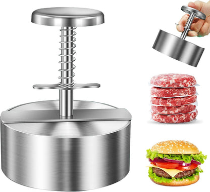 Chengqism Burger Press, Adjustable Hamburger Patty Maker 4.2" Stainless Steel Hamburger Press Patty Making Molds Patties for Beef, Vegetables, Meat, BBQ Barbecue Homemade Hamburger