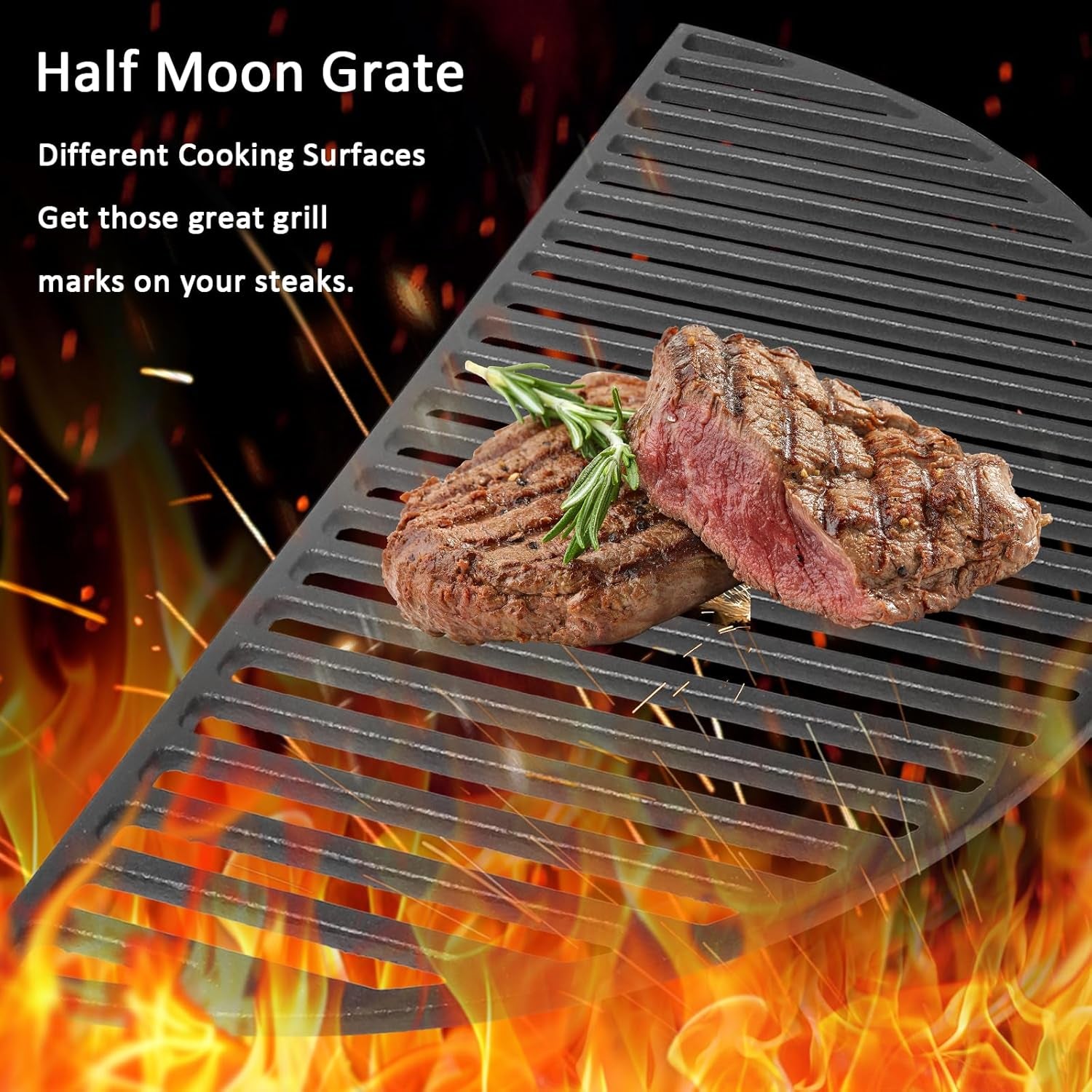 Kamaster 22" Half Moon Cast Iron Cooking Grate Grill Accessory Replaces for Weber Charcoal Grill Half Moon Grate+Griddle+4 Support Extension,Cooking Grate for Weber 22