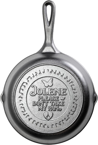 Lodge 8 Inch Dolly Parton Pre-Seasoned Cast Iron Stamped Skillet - Signature Teardrop Handle - Use in the Oven, on the Stove, on the Grill, or over a Campfire - Jolene