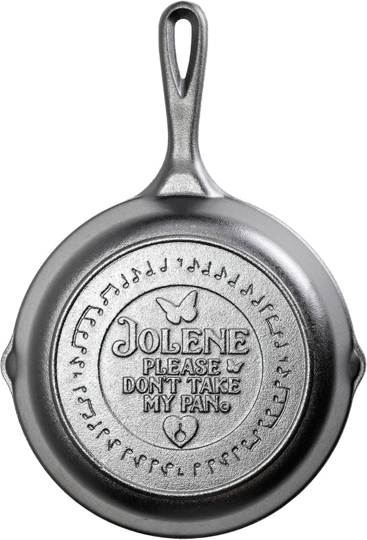 Lodge 8 Inch Dolly Parton Pre-Seasoned Cast Iron Stamped Skillet - Signature Teardrop Handle - Use in the Oven, on the Stove, on the Grill, or over a Campfire - Jolene
