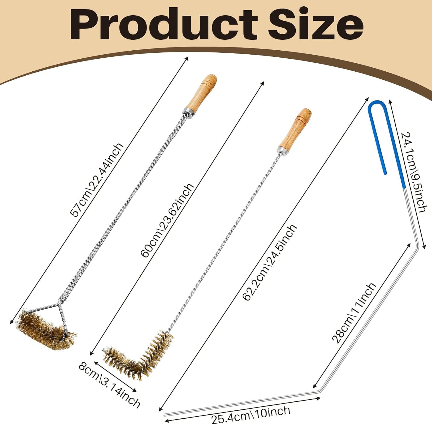 Nuenen 3 Pieces Fryer Cleaning Tools Including L Shaped Fryer Cleaning Brush, Deep Cleanout Rod and Long Handle Basket Brush, Good to 750F for Restaurant Accessories