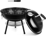 Hasteel 14 Inch Charcoal Grill, Small Black Enamel Outdoor BBQ Grill, Mini Flat Top Kettle Barbecue Grill with Screwdriver, Portable for Backyard Garden Camping Cooking Smoking, Dual Venting System