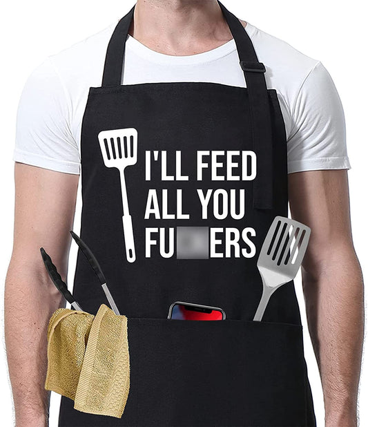 Miracu Funny Cooking Aprons for Men Women, Funny Dad Gifts for Mens Father, Mom - Fathers Day Presents, Birthday Gifts for Dad Step Brother Boyfriend Husband, Cool BBQ Grilling Kitchen Chef Apron