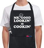 Xornis 100% Cotton Funny Apron with 2 Pockets for Men Women BBQ Grilling Adjustable Bib Black Aprons Gifts Cooking Kitchen