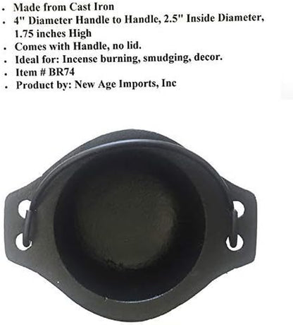 Cast Iron Cauldron W/Handle, Ideal for Smudging, Incense Burning, Ritual Purpose, Decoration, Candle Holder, Etc. (4" Diameter Handle to Handle, 2.5" inside Diameter)