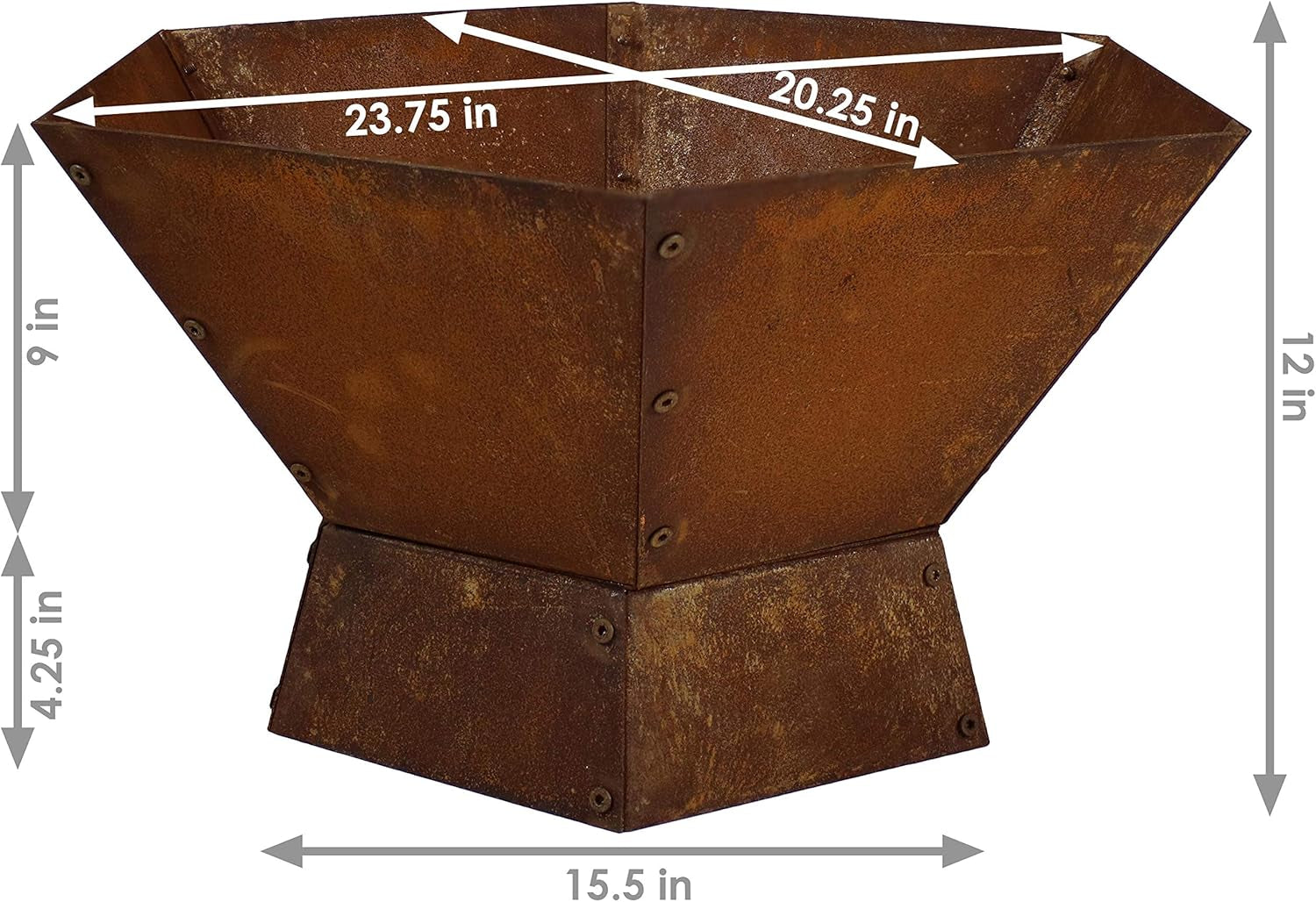 Sunnydaze Rustic Affinity 23-Inch Steel Raised Outdoor Fire Pit Kit with Oxidized Finish - Hexagon-Shaped