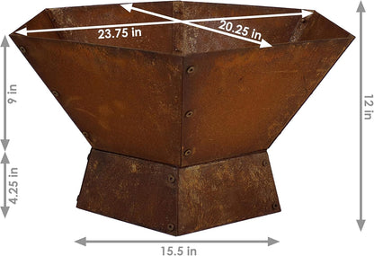 Sunnydaze Rustic Affinity 23-Inch Steel Raised Outdoor Fire Pit Kit with Oxidized Finish - Hexagon-Shaped