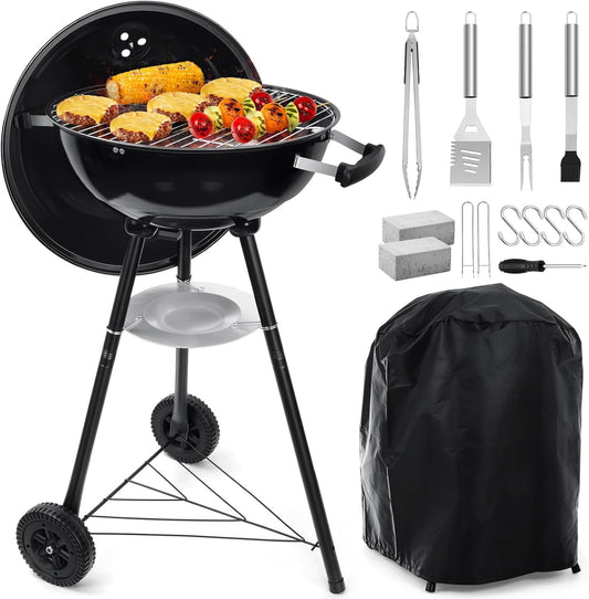 18 Inch Charcoal Grill, Hasteel 2-In-1 Kettle Outdoor Barbecue Grill, Portable Black BBQ Grill for Camping/Backyard/Patio/Picnic, Porcelain-Enameled Lid & Fire Bowl, 254.SQ.IN Cooking Area, 13-Piece