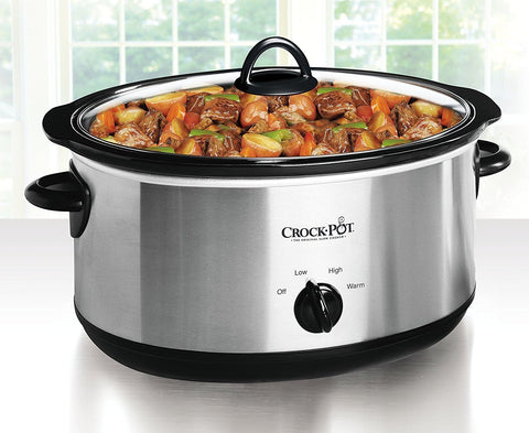 Image of Crock-Pot 7 Quart Oval Manual Slow Cooker, Stainless Steel (SCV700-S-BR), Versatile Cookware for Large Families or Entertaining