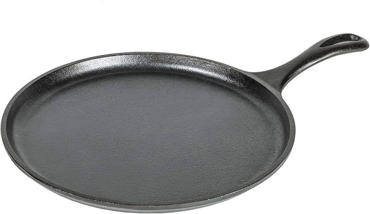 Lodge L9OG3 Cast Iron round Griddle, Pre-Seasoned, 10.5-Inch - Made in USA, Compatible with Stovetop, Oven, Grill & Campfire