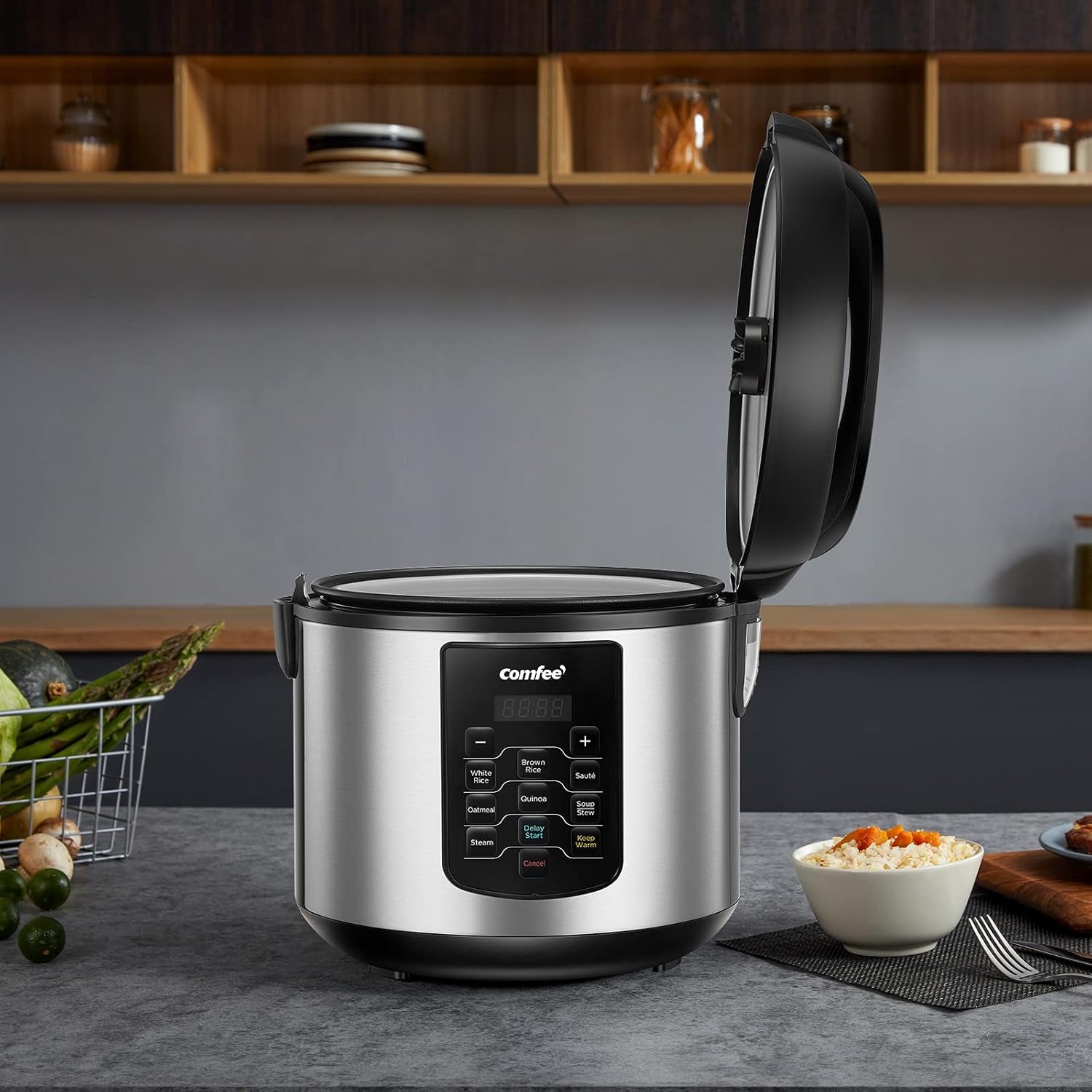 COMFEE' Rice Cooker 10 Cup Uncooked/20 Cup Cooked , Rice Maker, Steamer, Saute, Steamer and Warmer, 5.2 QT Large Capacity, Brown Rice, Quinoa and Oatmeal, 8 One-Touch Programs