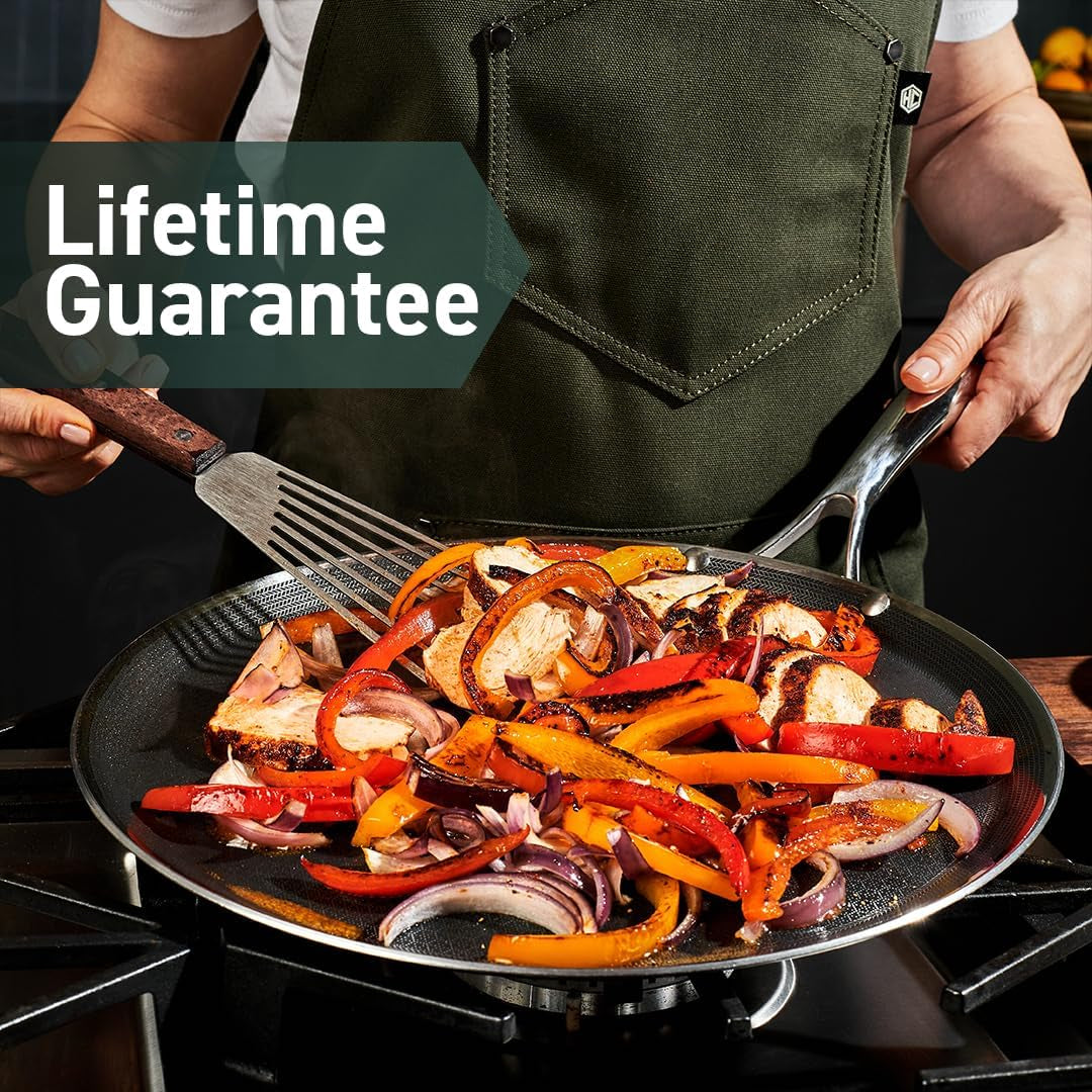 Hexclad Hybrid Nonstick 13-Inch Griddle Pan, Stay-Cool Handle, Dishwasher-Friendly, Oven-Safe up to 900°F, Induction Ready, Compatible with All Cooktops