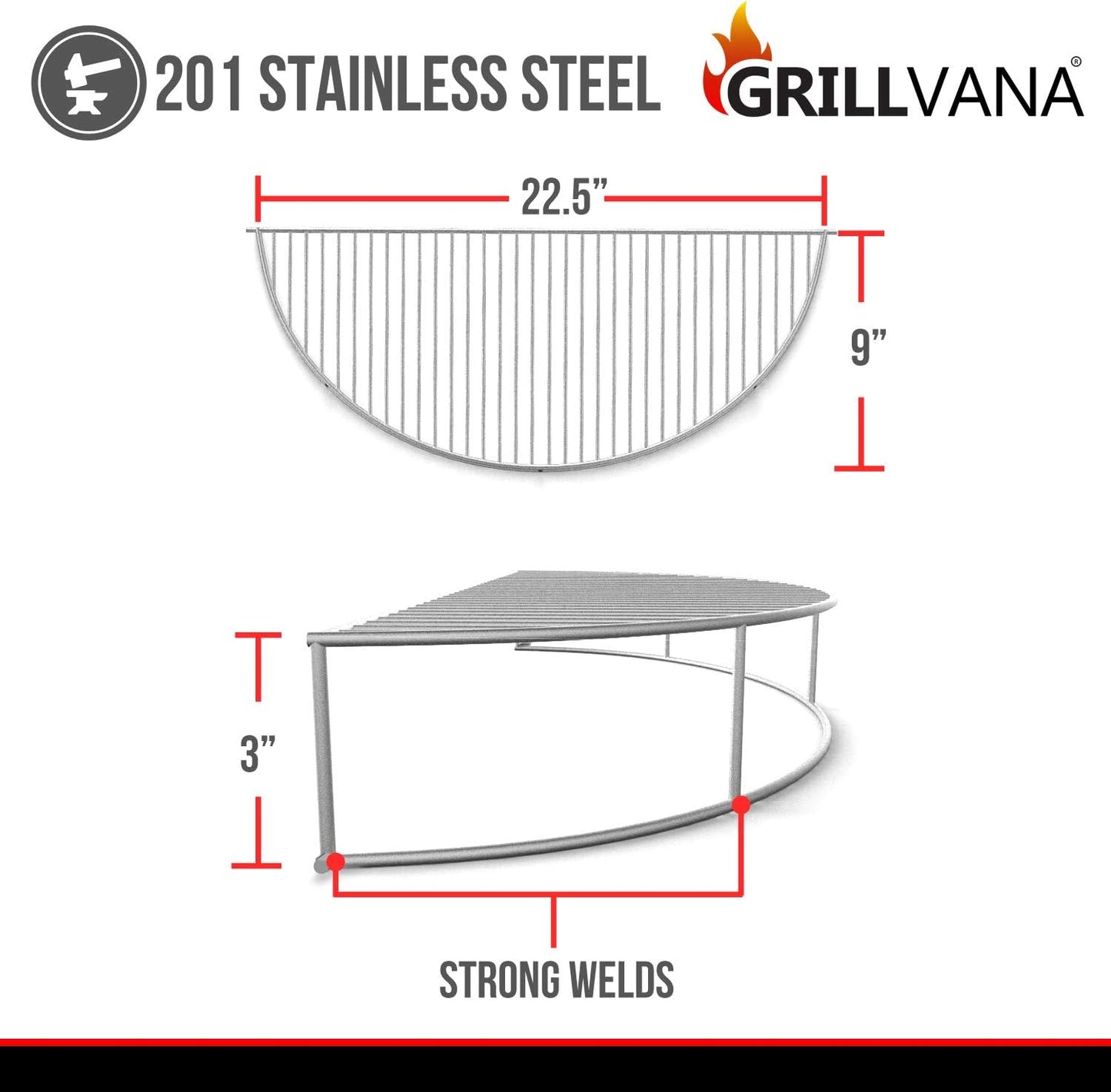 The Original 'Upper Deck' Stainless Steel Grilling Warming Smoking Rack Charcoal Grill Grate- for Use with 22 Inch Kettle Grills- Charcoal Grilling Accessories and Grill Tools Grill Rack