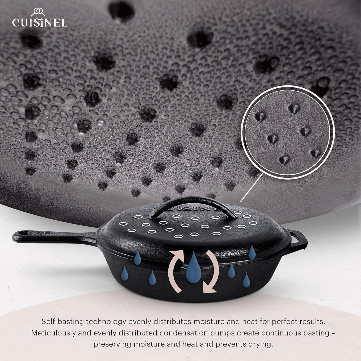 Cuisinel Cast Iron Skillets Set with Lids - 8"+10"+12"-Inch Pre-Seasoned Covered Frying Pan Set + Silicone Handle and Lid Holders + Scraper/Cleaner - Use Cookware Indoor/Outdoor, Oven, Stovetop, Fire