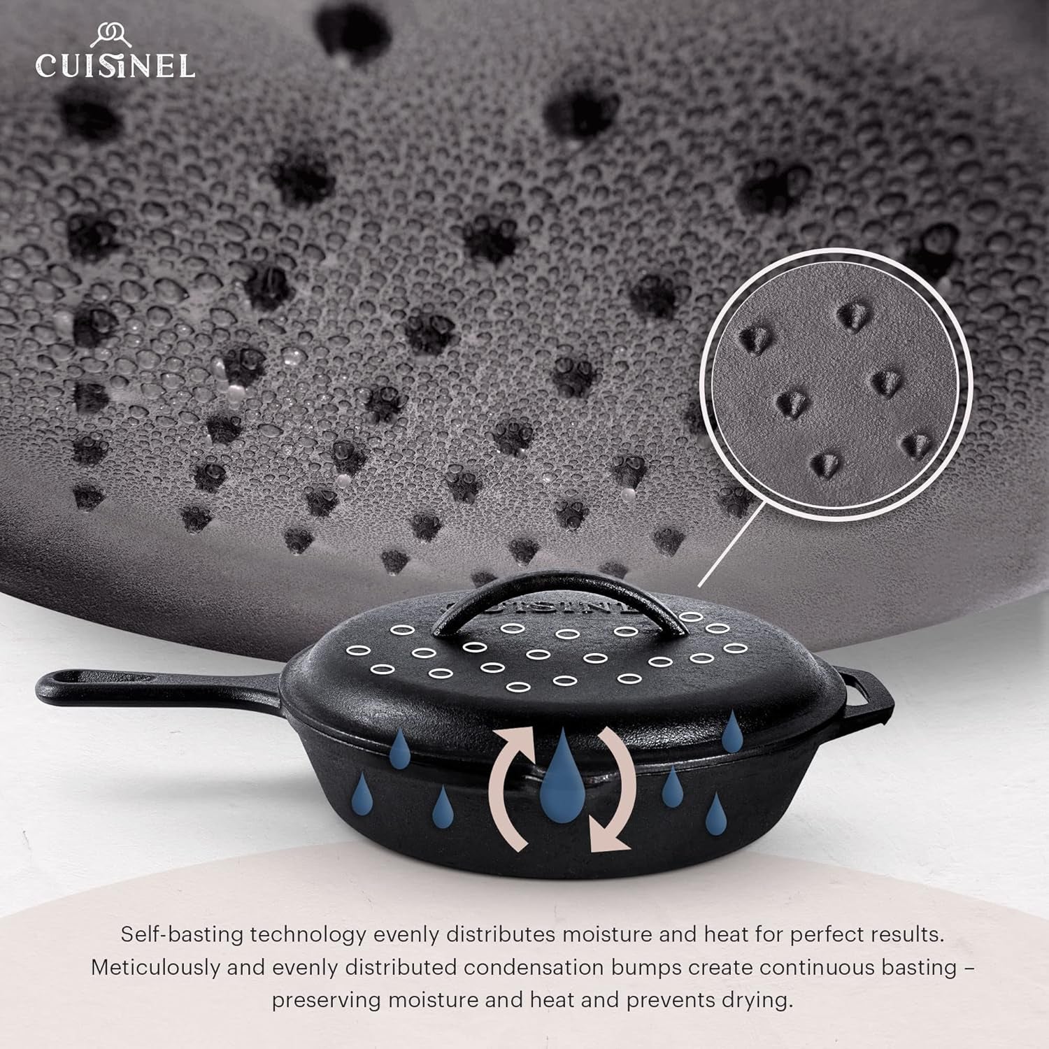 Cuisinel Cast Iron Skillets Set with Lids - 8"+10"+12"-Inch Pre-Seasoned Covered Frying Pan Set + Silicone Handle and Lid Holders + Scraper/Cleaner - Use Cookware Indoor/Outdoor, Oven, Stovetop, Fire