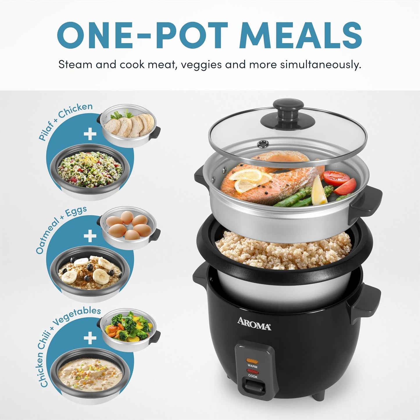 Aroma Housewares ARC-363-1NGB 3 Uncooked/6 Cups Cooked Rice Cooker, Steamer, Multicooker, 2-6 Cups, Black