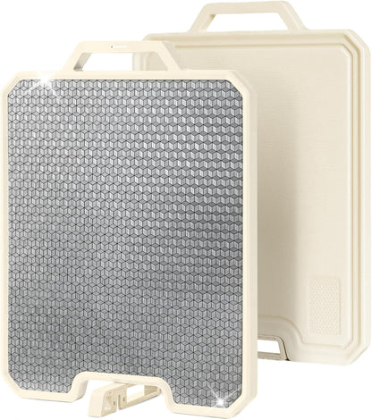 Double Sided Cutting Boards for Kitchen-16X 12 Inch 304 Stainless Steel & Wheat Straw PP Cutting Board for Meat/Vegetable-Non Slip,Dishwasher Safe and Scratch Resistant Chopping Board Beige