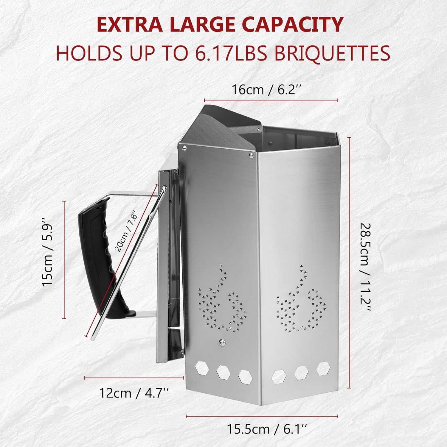 Onlyfire Stainless Steel Charcoal Chimney Starter, BBQ Chimney Starter for Charcoal Grill and Barbecues, Sturdy and Easy to Use BBQ Grill Tools