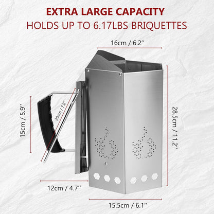 Onlyfire Stainless Steel Charcoal Chimney Starter, BBQ Chimney Starter for Charcoal Grill and Barbecues, Sturdy and Easy to Use BBQ Grill Tools
