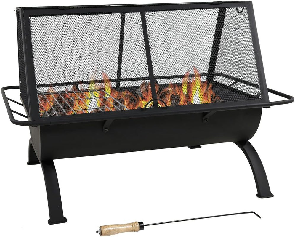 Sunnydaze 36-Inch Northland Steel Outdoor Fire Pit - Outdoor Fireplace for Patio with Grill, Spark Screen, and Protective Cover