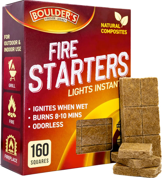 Fire Starter Cubes, 160 Pcs - Bulk Pack - Fast Grill BBQ Charcoal Start - Odorless & Waterproof - Firestarter Squares for Campfire, Outdoor Fire Pit, Wood Stove, Fireplace, Logs - Camping Essentials
