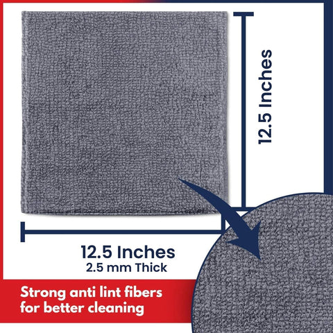 Image of USANOOKS Microfiber Cleaning Cloth Grey - 12 Pcs (12.5"X12.5") - High Performance - 1200 Washes, Ultra Absorbent Microfiber Towel Weave Grime & Liquid for Streak-Free Mirror Shine - Car Washing Cloth