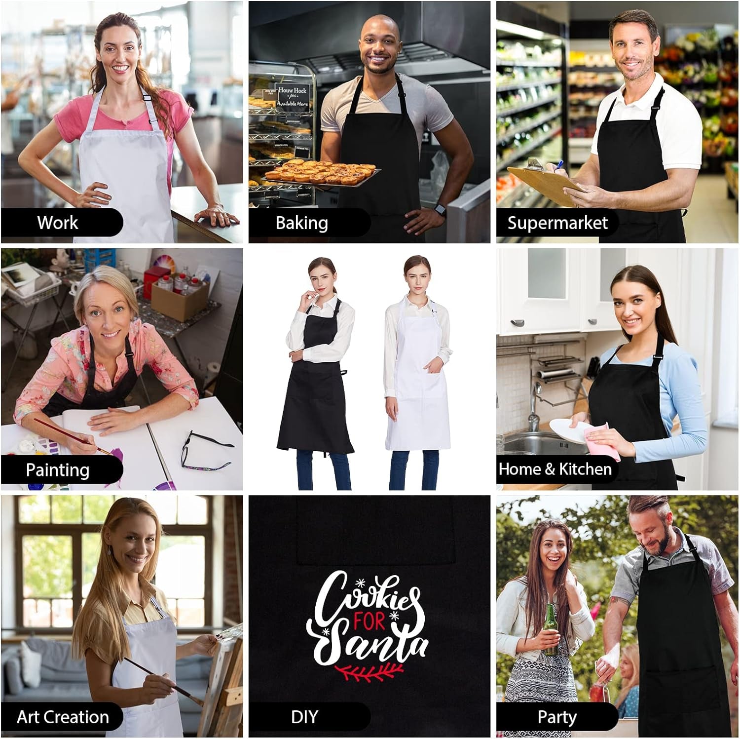 Jubatus 12 Pack 100% Cotton Aprons Bulk with 2 Pockets Cooking Chef Kitchen Adjustable Bib Apron for Women Men, White